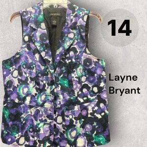Layne Bryant Colorful Purple Floral Button Up Vest with Lining Size 14 Excellent